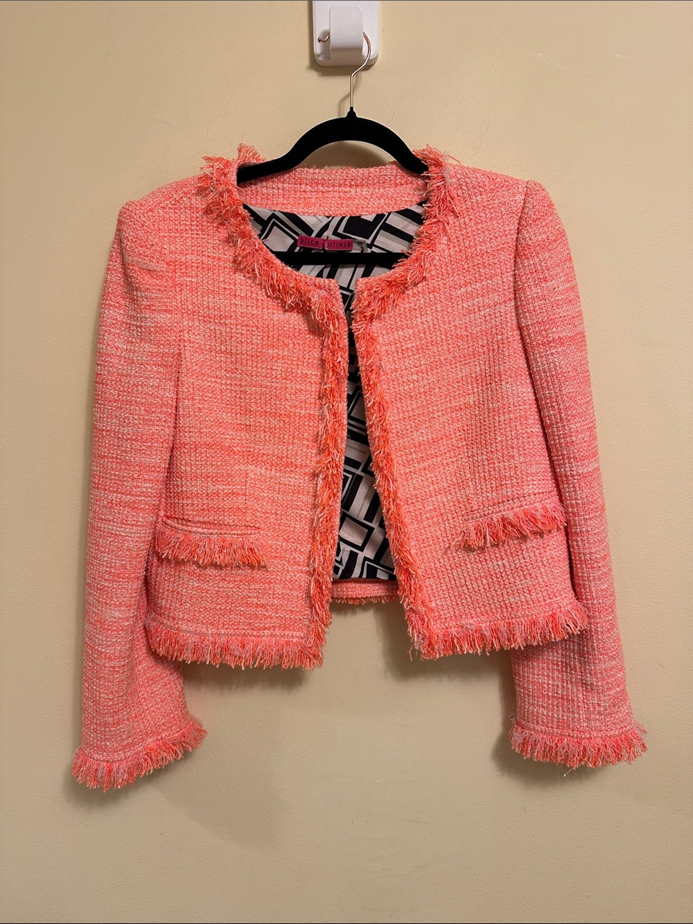 Alice + Olivia Kidman Tweed Pink Jacket Small $440